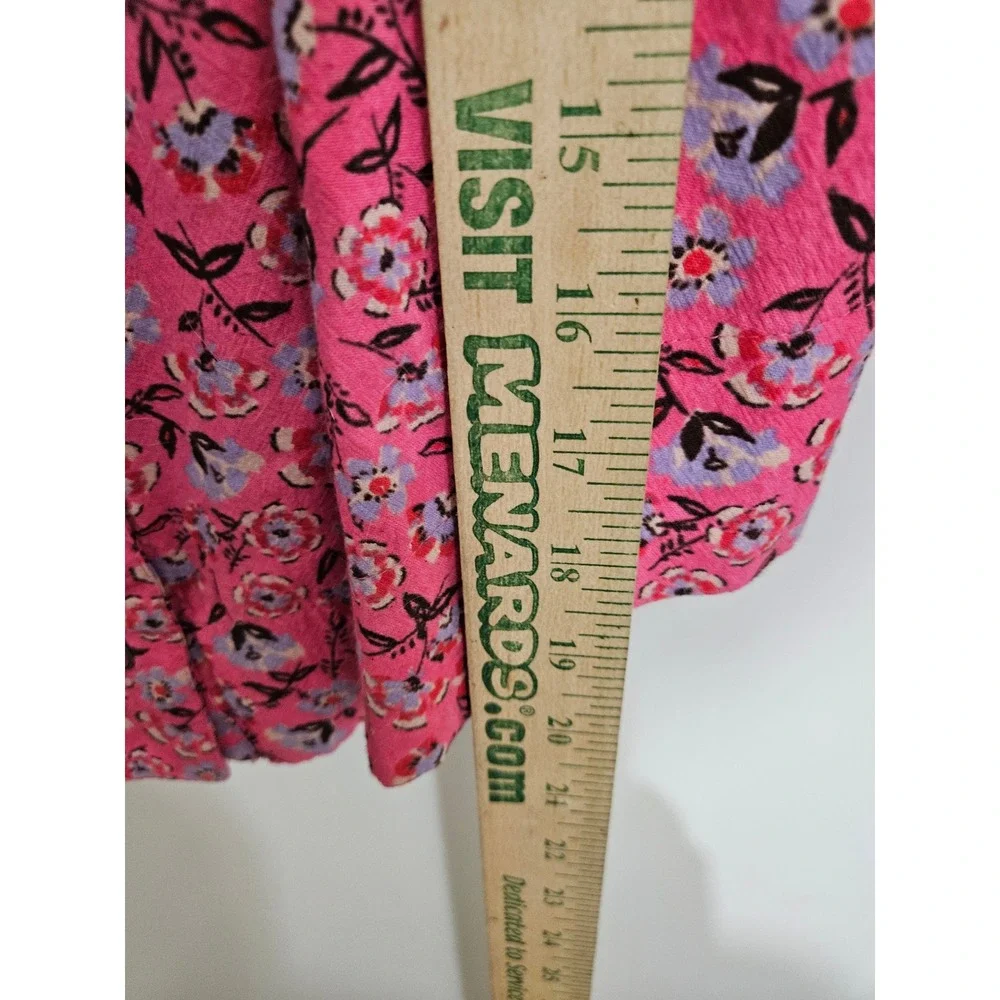 Free People M Pink Floral Peasant Blouse 100% Cotton Puff Sleeve Boho Cottagecor